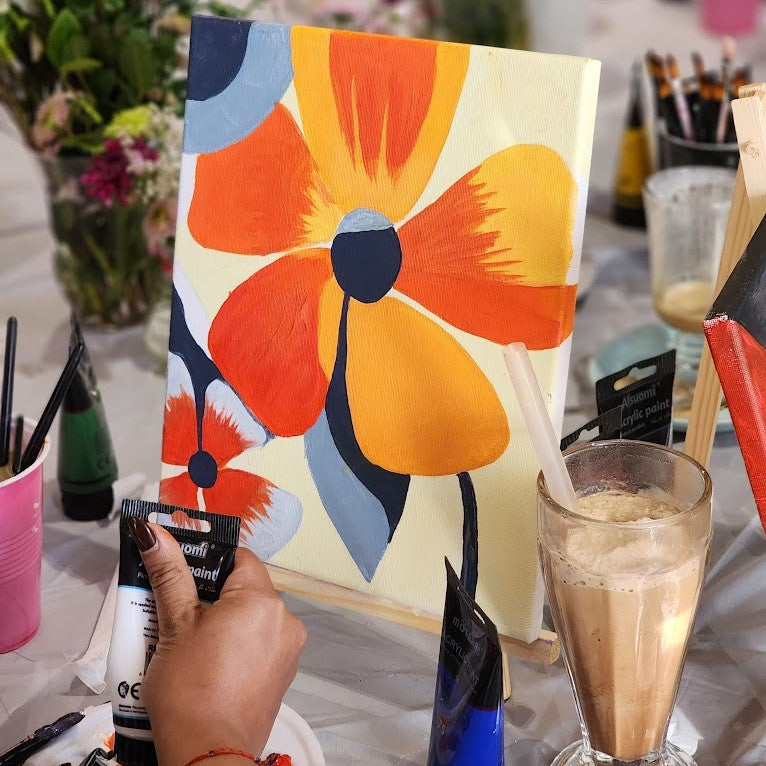 Sip and Paint Party Kit for 4 – Canvases, Acrylic Paint, Palettes & Brushes