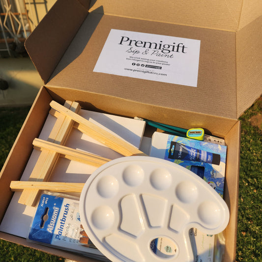 At Home Sip and Paint Date Night Kit For Two – Canvasses, Acrylic Paint, Palette & Brushes