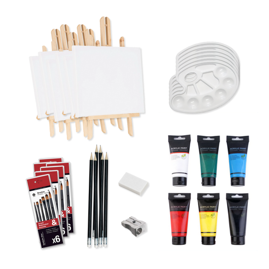 Sip and Paint Party Kit for 6 – Canvases, Acrylic Paint, Palettes & Brushes