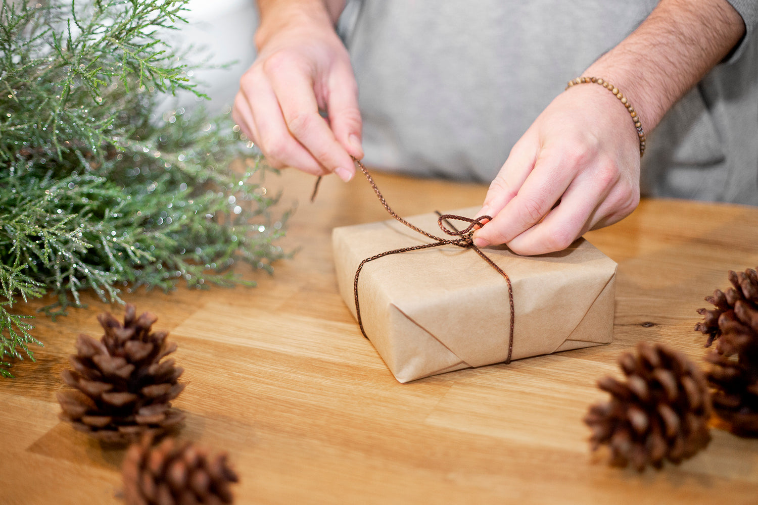 a picture of a present package being wrapped